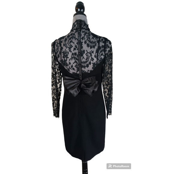 Rickie Freeman for Teri Jon Nites Black Midi Preppy Lace Detailed With bow SZ 2 - Picture 5 of 8